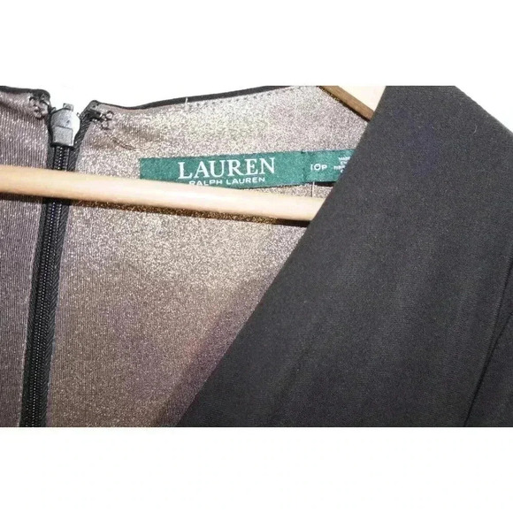 LAUREN RALPH LAUREN Gold/Black Jersey Wrap Gown Side slit Size 10P NWT MSRP $194 - Picture 4 of 13